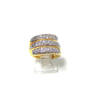 Gold Triple Spiral CZ Ring 18KGE Clear CZs 50MILS